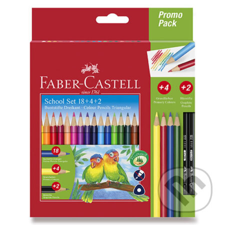 Pastelky trojhranné 18 ks + 4ks + 2ks ceruziek (Faber-Castell). Faber-Castell, 2020 Pastelky trojhranné 18 ks + 4ks + 2ks ceruziek (Faber-Castell). Faber-Castell, 2020
