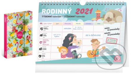 Rodinný kalendár 2021 + darček Týždenný magnetický diár Plameniaky 2021, Presco Group, 2020