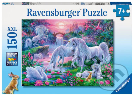 Puzzle: Jednorožci při západu slunce (Ravensburger). Ravensburger, 2021 Puzzle: Jednorožci při západu slunce (Ravensburger). Ravensburger, 2021