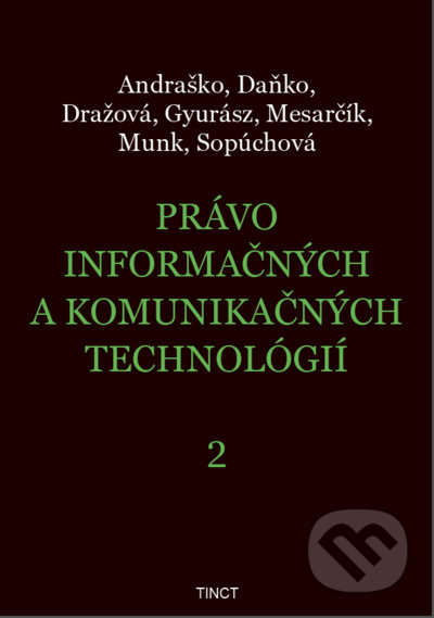 Kniha: Právo informačných a komunikačných technológií 2 (Jozef Andraško, Martin Daňko, Matúš Mesarčík, Petra Dražová, Rastislav Munk, Soňa Sopúchová a Zoltán Gyurász). TINCT, 2021 Kniha: Právo informačných a komunikačných technológií 2 (Jozef Andraško, Martin Daňko, Matúš Mesarčík, Petra Dražová, Rastislav Munk, Soňa Sopúchová a Zoltán Gyurász). TINCT, 2021