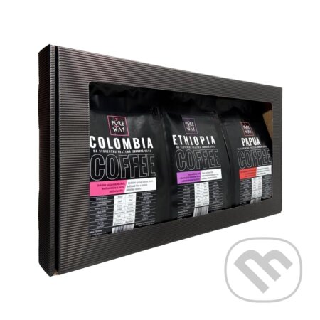 Kávy a čaje: Darčekový set zrnkových odrodových káv 3x 200g Papua, Colombia, Ethiopia (Pure Way). Pure Way Kávy a čaje: Darčekový set zrnkových odrodových káv 3x 200g Papua, Colombia, Ethiopia (Pure Way). Pure Way