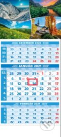 Štandard 3-mesačný modrý nástenný kalendár 2021 - štyri ročné obdobia, Spektrum grafik, 2020