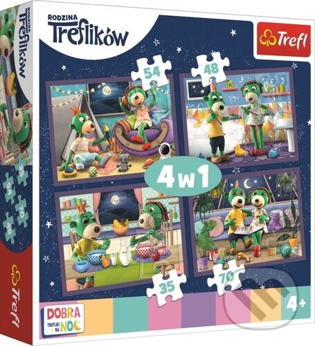 Puzzle: Dobrou noc, Treflíci Večerní rituály 4v1 (Trefl). Trefl, 2021 Puzzle: Dobrou noc, Treflíci Večerní rituály 4v1 (Trefl). Trefl, 2021