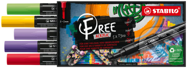 STABILO FREE Acrylic - T300 Okrúhly hrot 2-3mm - Vibrant (STABILO). STABILO, 2021 STABILO FREE Acrylic - T300 Okrúhly hrot 2-3mm - Vibrant (STABILO). STABILO, 2021