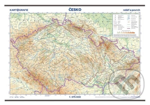 Česko - reliéf a povrch 1:375 000 nástěnná mapa, Kartografie Praha, 2022