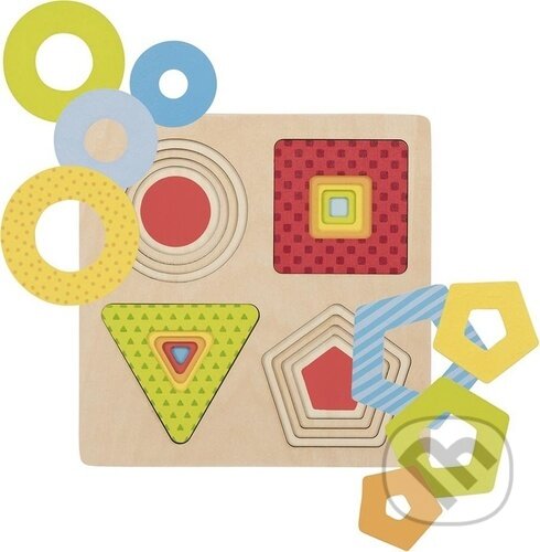 Puzzle: Vícevrstvá vkládačka: Geometrické tvary 4v1 (Goki). Goki, 2022 Puzzle: Vícevrstvá vkládačka: Geometrické tvary 4v1 (Goki). Goki, 2022