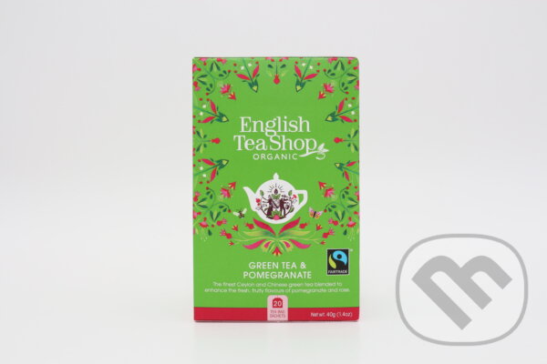 Kávy a čaje: Zelený čaj s granátovým jablkom 20 x 2 g (English Tea Shop). English Tea Shop, 2023 Kávy a čaje: Zelený čaj s granátovým jablkom 20 x 2 g (English Tea Shop). English Tea Shop, 2023