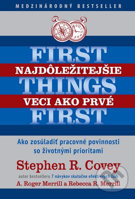 Kniha: Najdôležitejšie veci ako prvé (A. Roger Merrill, Rebecca R. Merrill a Stephen R. Covey). Eastone Books, 2014 Kniha: Najdôležitejšie veci ako prvé (A. Roger Merrill, Rebecca R. Merrill a Stephen R. Covey). Eastone Books, 2014