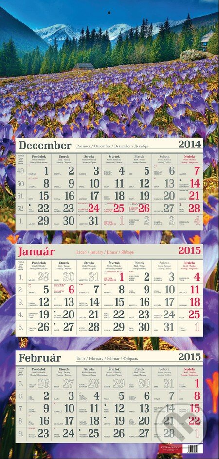 Nástenný 3-mesačný kalendár 2015 s motívom horskej lúky, Spektrum grafik, 2014