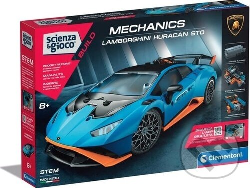Společenská hra: Mechanická laboratoř Lamborghini Huracán Sto (Clementoni). Clementoni, 2023 Společenská hra: Mechanická laboratoř Lamborghini Huracán Sto (Clementoni). Clementoni, 2023