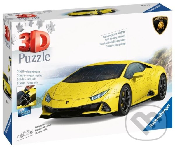 Puzzle: 3D Lamborghini Huracán Evo žluté (Ravensburger). Ravensburger, 2023 Puzzle: 3D Lamborghini Huracán Evo žluté (Ravensburger). Ravensburger, 2023
