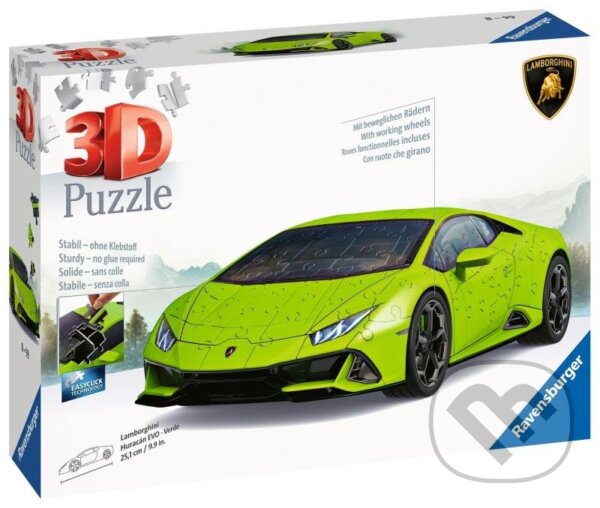 Puzzle: 3D Lamborghini Huracán Evo zelené (Ravensburger). Ravensburger, 2023 Puzzle: 3D Lamborghini Huracán Evo zelené (Ravensburger). Ravensburger, 2023