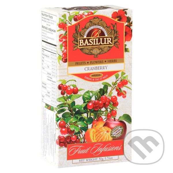 Kávy a čaje: BASILUR Fruit Cranberry 25x2g (Bio - Racio). Bio - Racio, 2023 Kávy a čaje: BASILUR Fruit Cranberry 25x2g (Bio - Racio). Bio - Racio, 2023