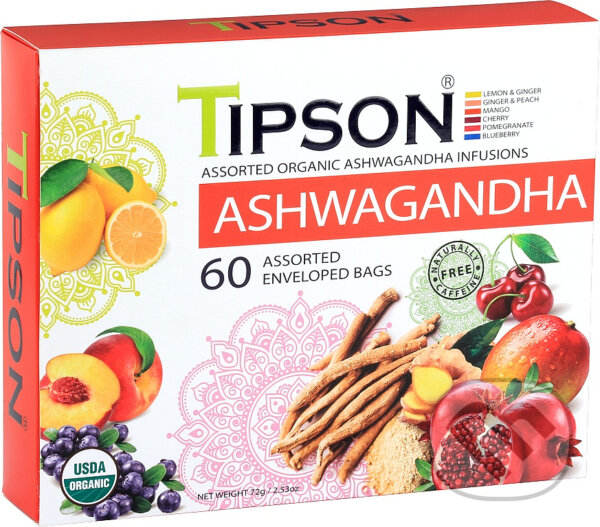 Kávy a čaje: TIPSON BIO Ashwagandha Assorted 60x1,2g (Bio - Racio). Bio - Racio, 2023 Kávy a čaje: TIPSON BIO Ashwagandha Assorted 60x1,2g (Bio - Racio). Bio - Racio, 2023