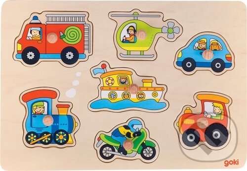 Puzzle: Dřevěná vkládačka Dopravní prostředky (Goki). Goki, 2023 Puzzle: Dřevěná vkládačka Dopravní prostředky (Goki). Goki, 2023