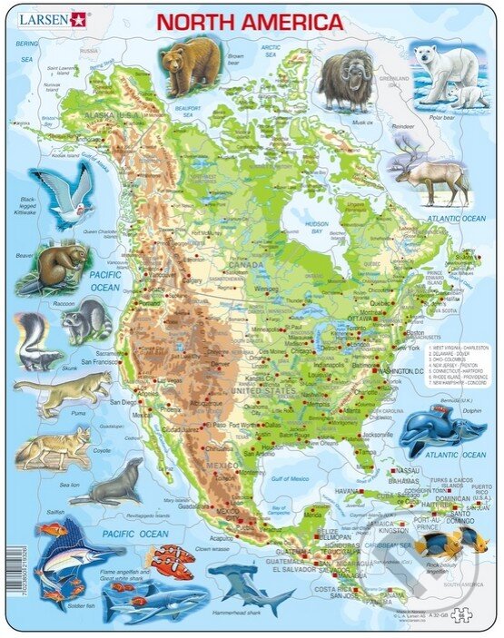 Puzzle: Severná Amerika (A32) (Larsen). Larsen Puzzle: Severná Amerika (A32) (Larsen). Larsen