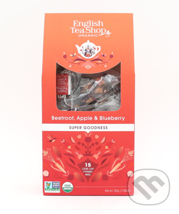Kávy a čaje: Cvikla, jablko a čučoriedky (English Tea Shop). English Tea Shop, 2024 Kávy a čaje: Cvikla, jablko a čučoriedky (English Tea Shop). English Tea Shop, 2024