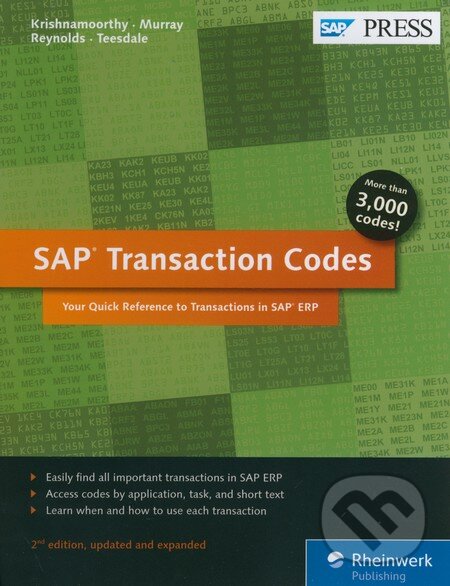 Kniha: SAP Transaction Codes (Venki Krishnamoorthy, Martin Murray, Norman Reynolds a Peter Teesdale). SAP Press, 2016 Kniha: SAP Transaction Codes (Venki Krishnamoorthy, Martin Murray, Norman Reynolds a Peter Teesdale). SAP Press, 2016
