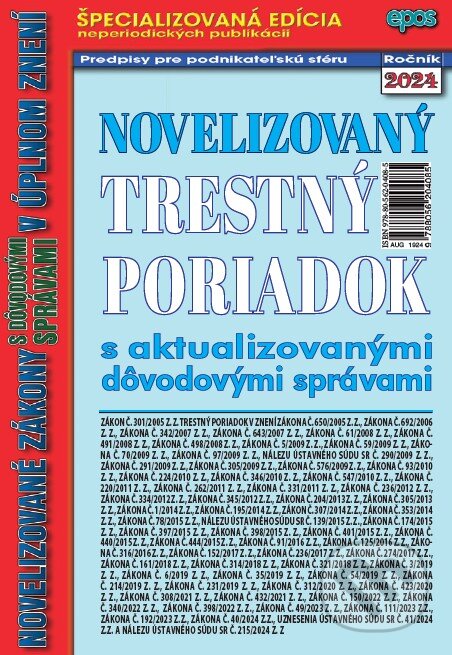 Kniha: Novelizovaný Trestný poriadok (Epos). Epos, 2024 Kniha: Novelizovaný Trestný poriadok (Epos). Epos, 2024
