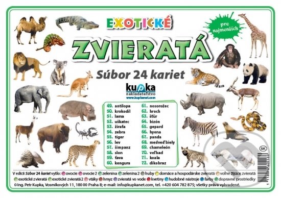 Súbor 24 kariet - Zvieratá (exotické), Kupka, 2017