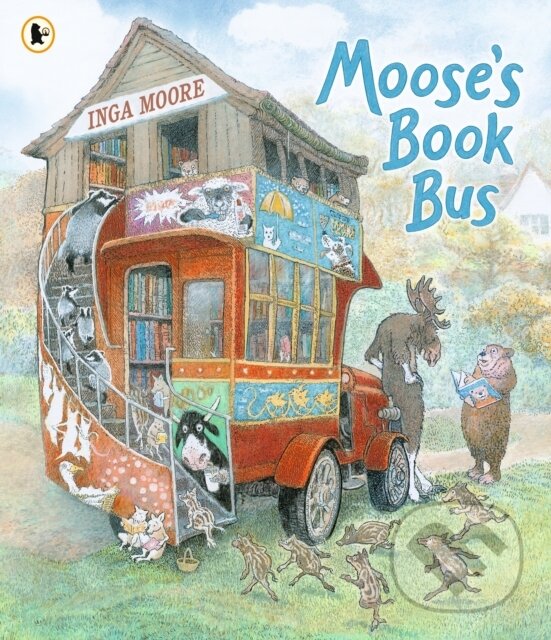 Kniha: Moose's Book Bus (Inga Moore). Walker books, 2022 Kniha: Moose's Book Bus (Inga Moore). Walker books, 2022
