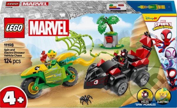 Společenská hra: LEGO® Marvel Spidey a jeho fantastickí priatelia 11198 Spin, Electro a naháňačka s dinosa (LEGO). LEGO, 2025 Společenská hra: LEGO® Marvel Spidey a jeho fantastickí priatelia 11198 Spin, Electro a naháňačka s dinosa (LEGO). LEGO, 2025
