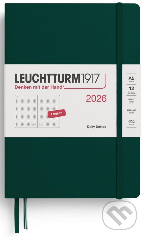 Daily Planner 2026 Medium (A5) Forest Green - tečkovaný (Leuchtturm1917). Leuchtturm1917, 2025 Daily Planner 2026 Medium (A5) Forest Green - tečkovaný (Leuchtturm1917). Leuchtturm1917, 2025