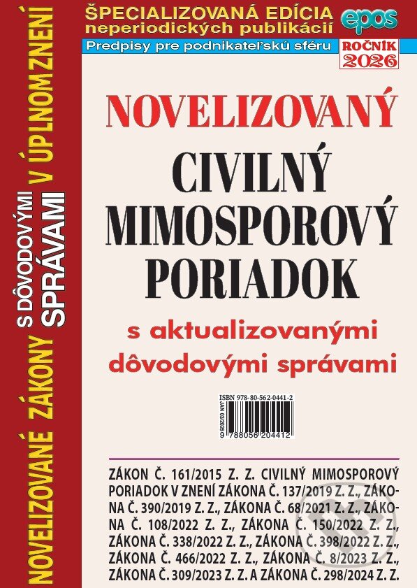 Kniha: Novelizovaný Civilný mimosporový poriadok (Epos). Epos, 2026 Kniha: Novelizovaný Civilný mimosporový poriadok (Epos). Epos, 2026