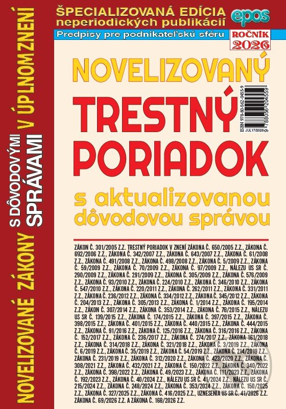 Kniha: Novelizovaný Trestný poriadok (Epos). Epos, 2026 Kniha: Novelizovaný Trestný poriadok (Epos). Epos, 2026