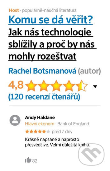Kniha: Komu se dá věřit? (Rachel Botsman). Host, 2018 Kniha: Komu se dá věřit? (Rachel Botsman). Host, 2018