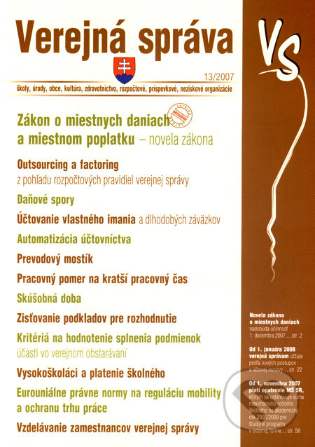 Kniha: Verejná správa 13/2007 (Poradca s.r.o.). Poradca s.r.o., 2007 Kniha: Verejná správa 13/2007 (Poradca s.r.o.). Poradca s.r.o., 2007