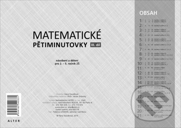 Kniha: Matematické pětiminutovky 3. díl (Hana Staudková). Alter Kniha: Matematické pětiminutovky 3. díl (Hana Staudková). Alter