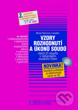 Kniha: Vzory rozhodnutí a úkonů soudů všech tří stupňů v občanském soudním řízení (Marta Škárová a kolektív). Linde, 2008 Kniha: Vzory rozhodnutí a úkonů soudů všech tří stupňů v občanském soudním řízení (Marta Škárová a kolektív). Linde, 2008
