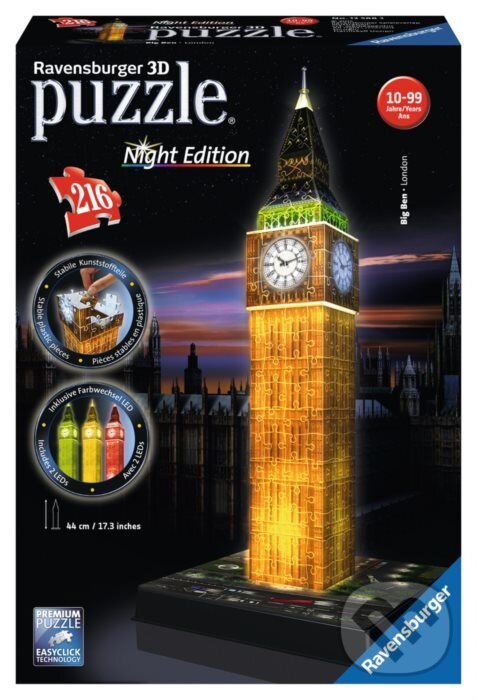 Puzzle: Puzzle noční edice 3D - Big Ben (Ravensburger). Ravensburger, 2019 Puzzle: Puzzle noční edice 3D - Big Ben (Ravensburger). Ravensburger, 2019