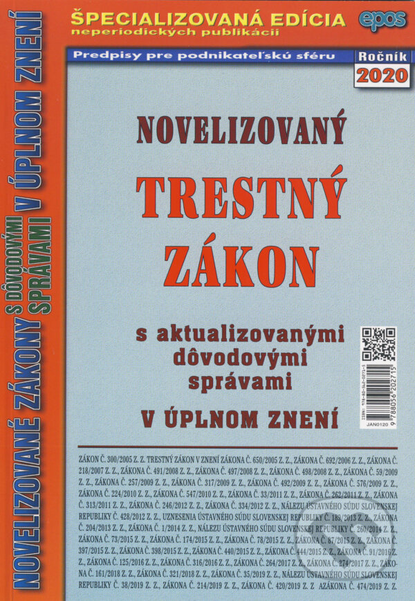Kniha: Novelizovaný Trestný zákon (Epos). Epos, 2020 Kniha: Novelizovaný Trestný zákon (Epos). Epos, 2020