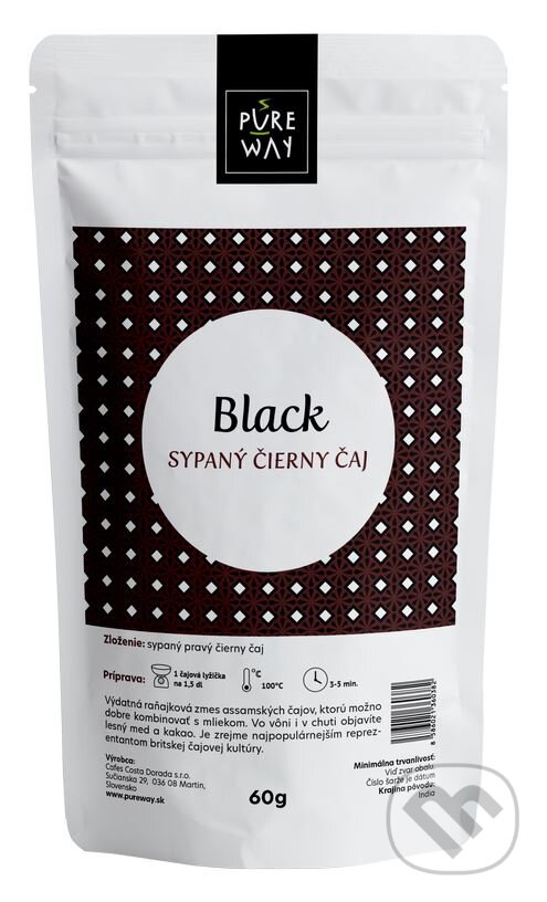 Kávy a čaje: Black - sypaný čierny čaj (Pure Way). Pure Way, 2020 Kávy a čaje: Black - sypaný čierny čaj (Pure Way). Pure Way, 2020