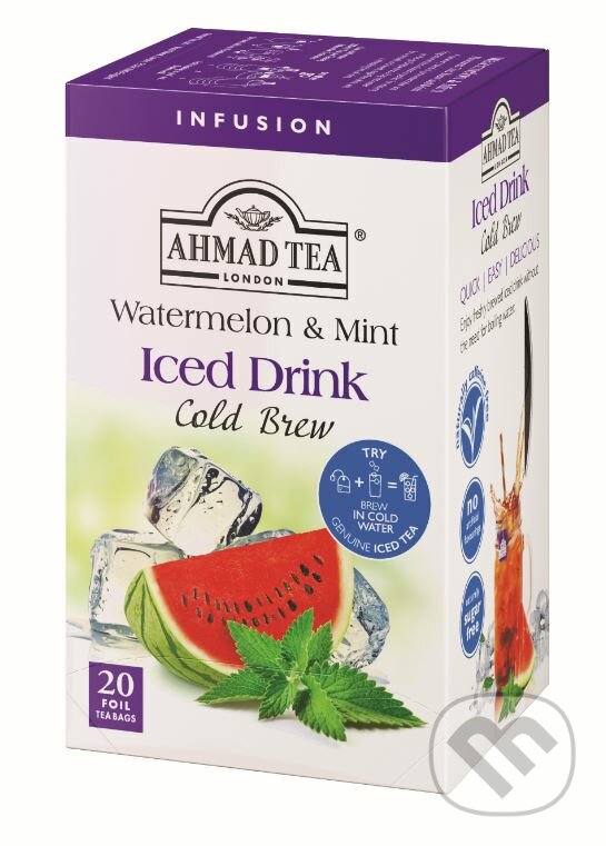 Kávy a čaje: Cold Brew Iced drink Watermelon & Mint (AHMAD TEA). AHMAD TEA, 2020 Kávy a čaje: Cold Brew Iced drink Watermelon & Mint (AHMAD TEA). AHMAD TEA, 2020