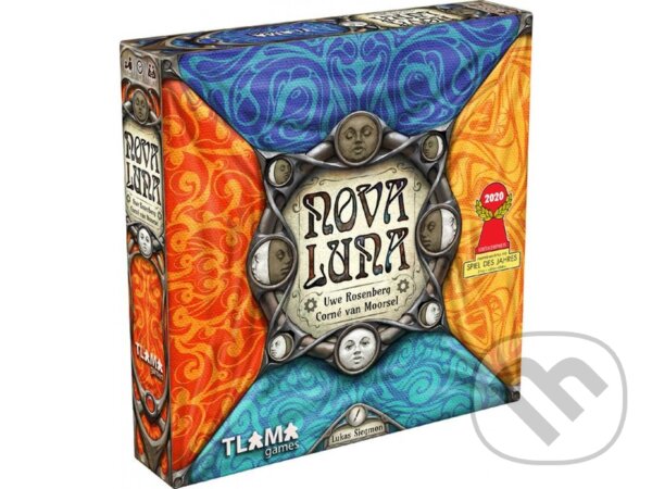 Společenská hra: Nova Luna CZ (Corné van Moorsel a Uwe Rosenberg). Tlama games, 2020 Společenská hra: Nova Luna CZ (Corné van Moorsel a Uwe Rosenberg). Tlama games, 2020