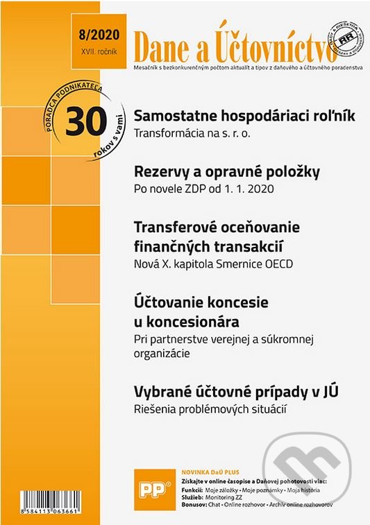 Dane a účtovníctvo 8/2020 (Poradca podnikateľa). Poradca podnikateľa, 2020 Dane a účtovníctvo 8/2020 (Poradca podnikateľa). Poradca podnikateľa, 2020