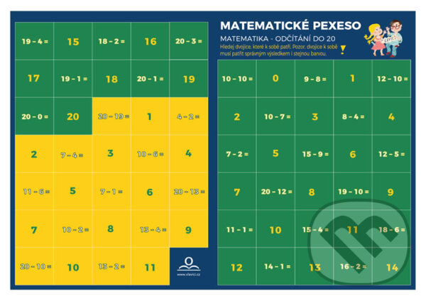 Společenská hra: Pexeso: Matematika - Odečítání v oboru do 20 (Martin Staněk). V lavici, 2020 Společenská hra: Pexeso: Matematika - Odečítání v oboru do 20 (Martin Staněk). V lavici, 2020