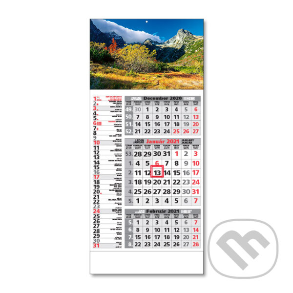 Štandard 3-mesačný kombinovaný nástenný kalendár 2021 s motívom hôr, Spektrum grafik, 2020