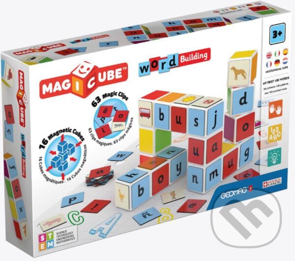 Společenská hra: Magicube Word building 79 dílků (Geomag). Geomag, 2020 Společenská hra: Magicube Word building 79 dílků (Geomag). Geomag, 2020