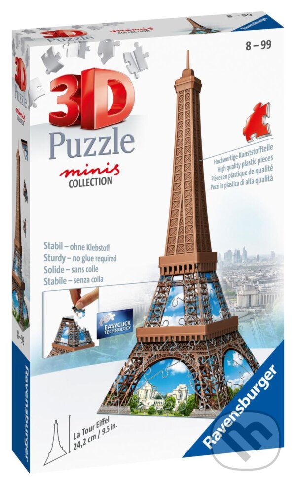 Puzzle: 3D Puzzle Mini budova - Eiffelova věž (Ravensburger). Ravensburger, 2021 Puzzle: 3D Puzzle Mini budova - Eiffelova věž (Ravensburger). Ravensburger, 2021