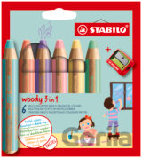 Farbička, vodovka a voskovka - STABILO woody 3 v 1 - 6 ks balenie so strúhadlom
