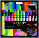 Prémiová vláknová fixka s hrubým klinovým hrotom - STABILO Pen 68 MAX - ARTY - 12 ks sada