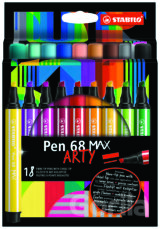 Prémiová vláknová fixka s hrubým klinovým hrotom - STABILO Pen 68 MAX - ARTY - 18 ks sada