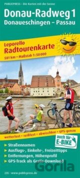 Dunajská cyklostezka 1, Donaueschingen-Passau 1:50 000 / cyklistická mapa