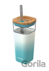Quokka Skleněný cestovní hrnek s brčkem Liquid Cube: Teal Gradient 540ml