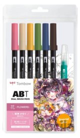 Tombow ABT sada oboustranných fixů Manga Flower 6 ks + vodní štětec