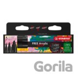 Akrylový popisovač STABILO FREE Acrylic - sada 3 ks se 3 různými hroty - černá